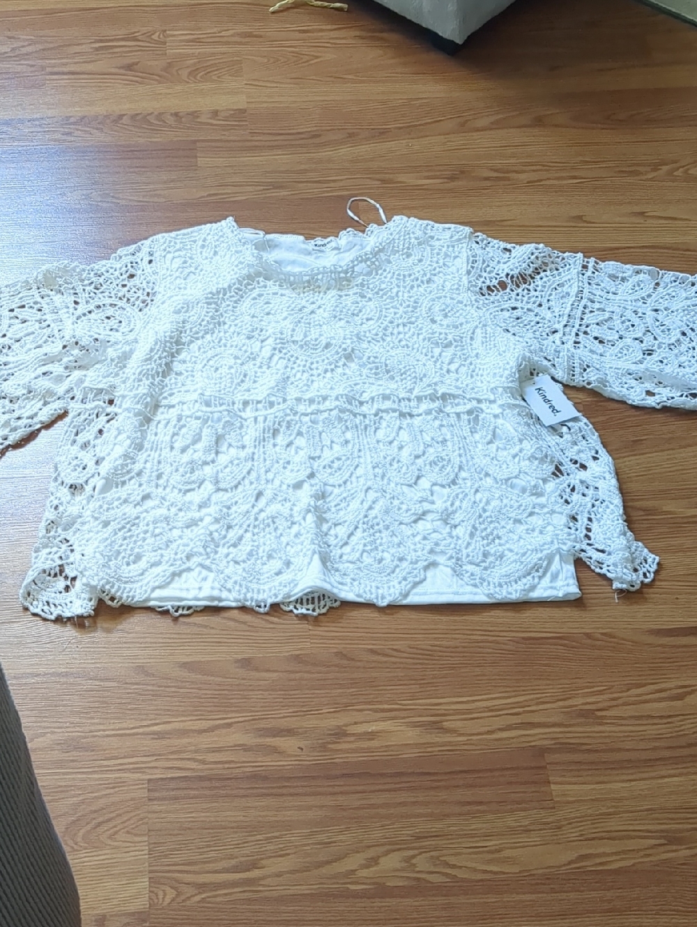 Anthropologie Kindred Blocks White Crochet Lace Bell-Sleeve Blouse